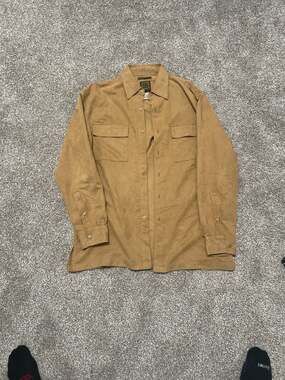 Bruno Sueded Microfiber Long Sleeve Button Down Shirt Tan Size M